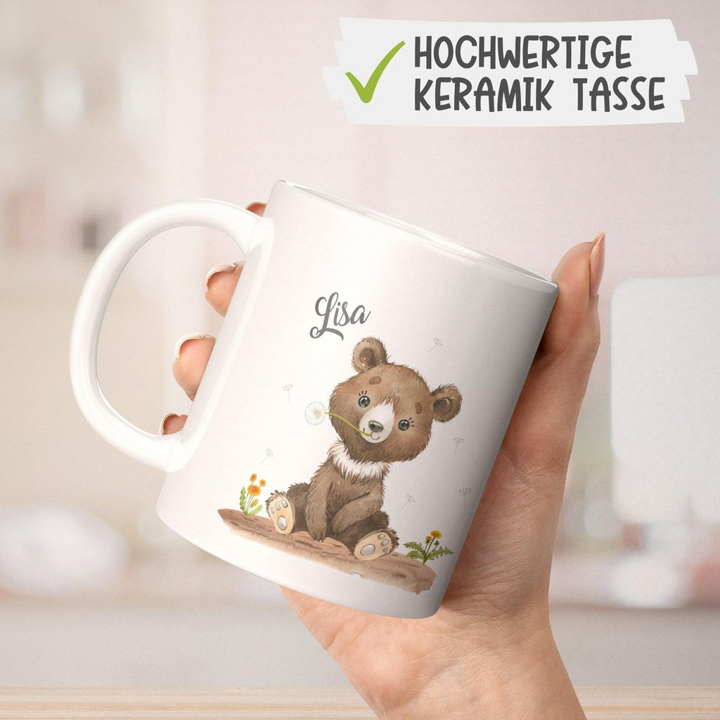 Keramik Tasse Süßer brauner Bär personalisiert mit Wunschname - von Mikalino