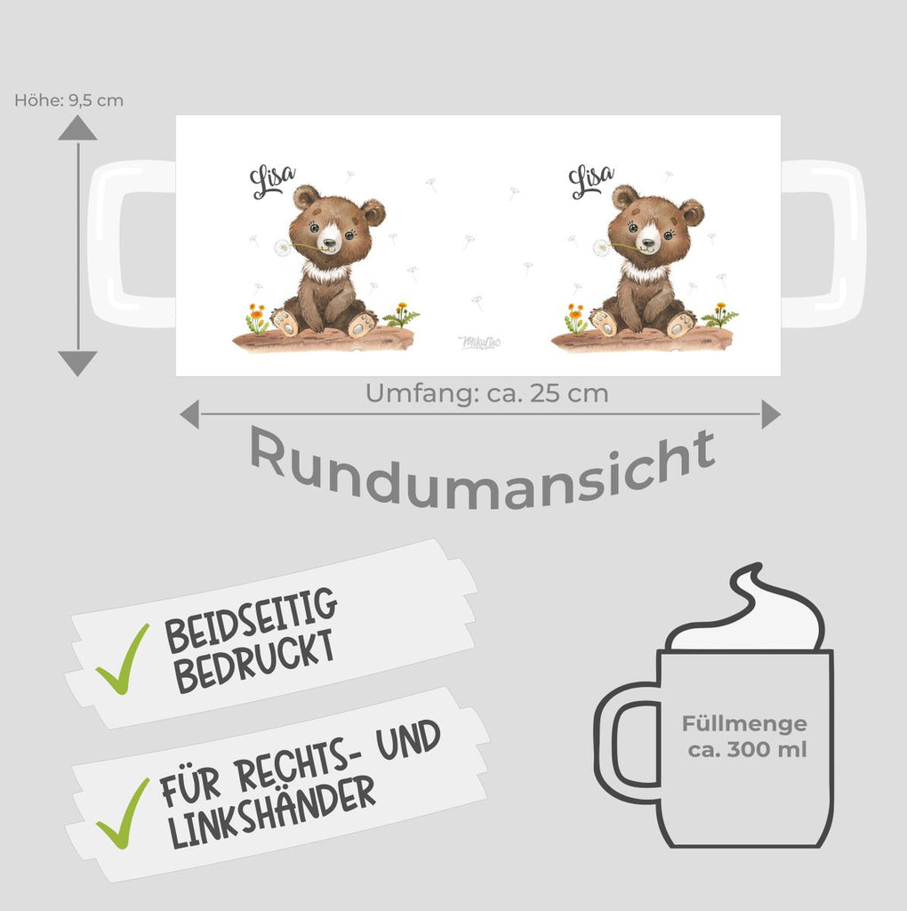 Keramik Tasse Süßer brauner Bär personalisiert mit Wunschname - von Mikalino