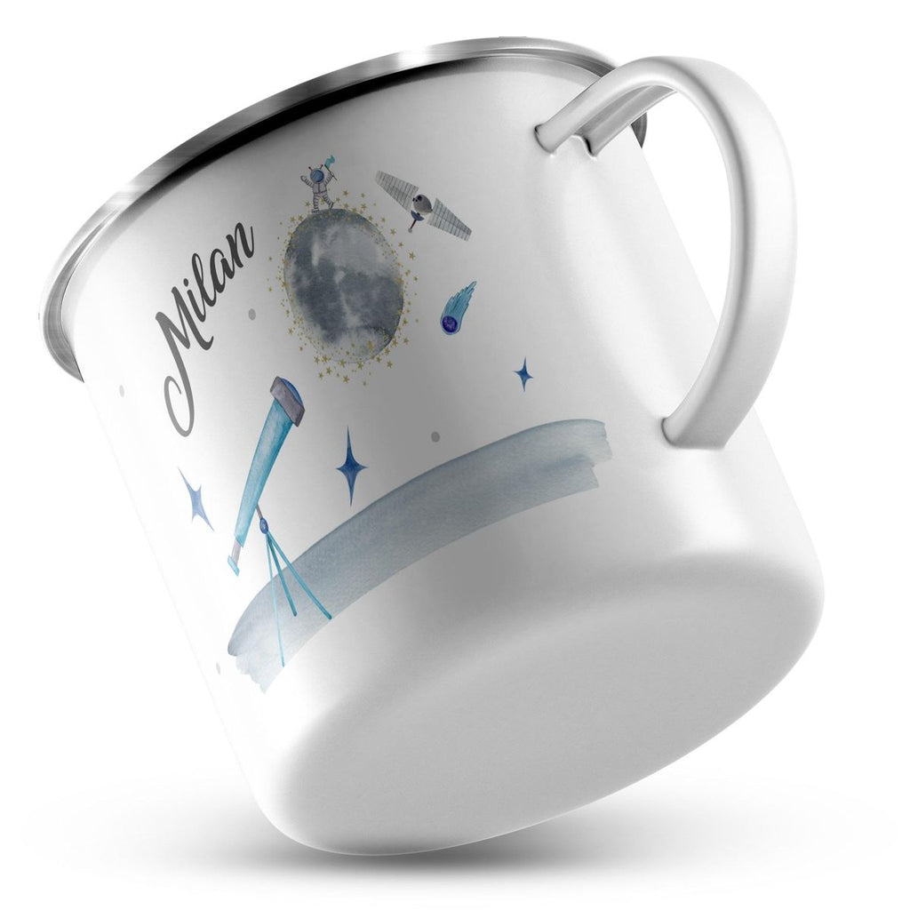 Emaille Tasse Spannender Weltraum personalisiert mit Wunschname - von Mikalino