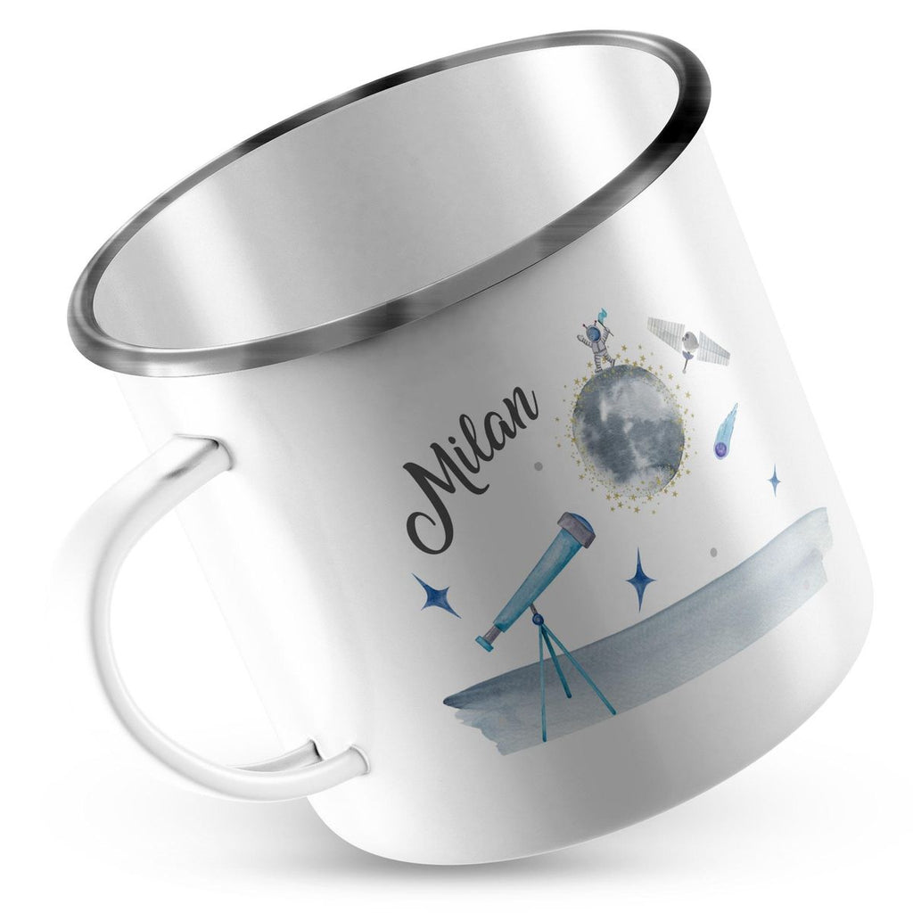 Emaille Tasse Spannender Weltraum personalisiert mit Wunschname - von Mikalino