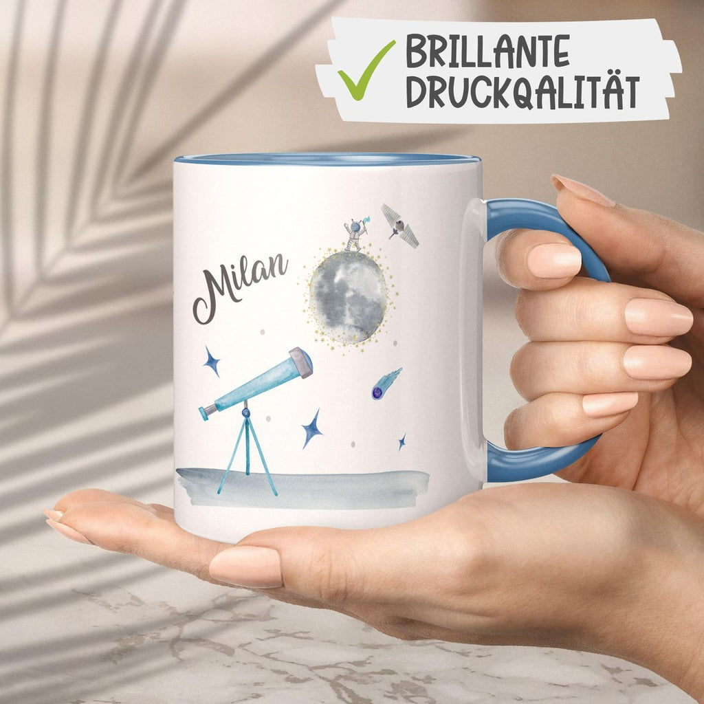 Keramik Tasse Spannender Weltraum personalisiert mit Wunschname - von Mikalino