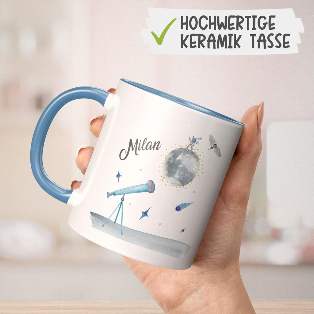 Keramik Tasse Spannender Weltraum personalisiert mit Wunschname - von Mikalino