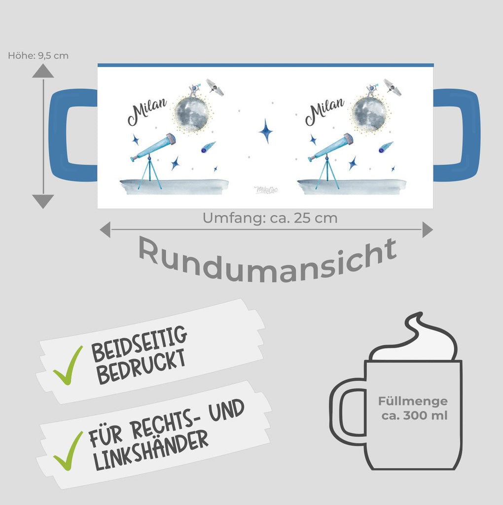 Keramik Tasse Spannender Weltraum personalisiert mit Wunschname - von Mikalino