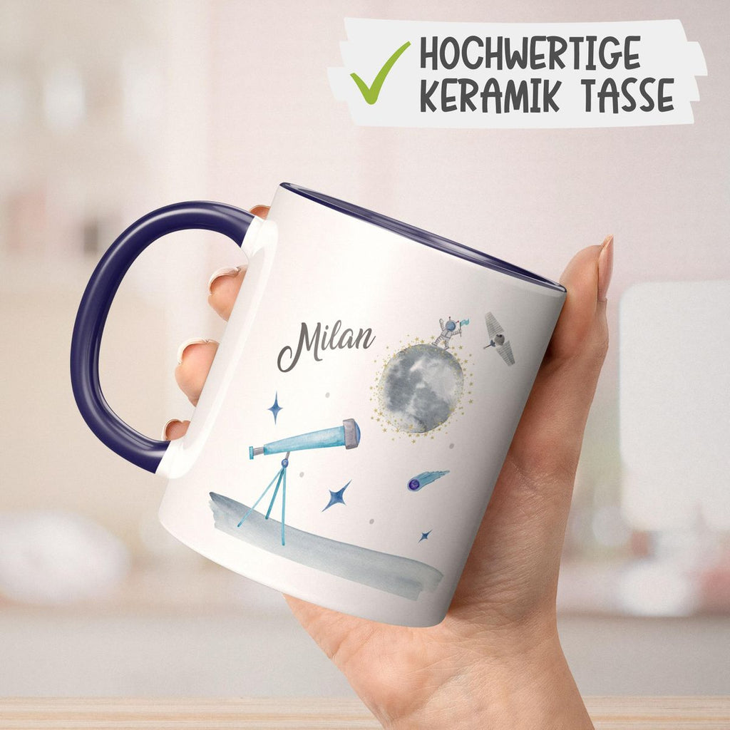 Keramik Tasse Spannender Weltraum personalisiert mit Wunschname - von Mikalino