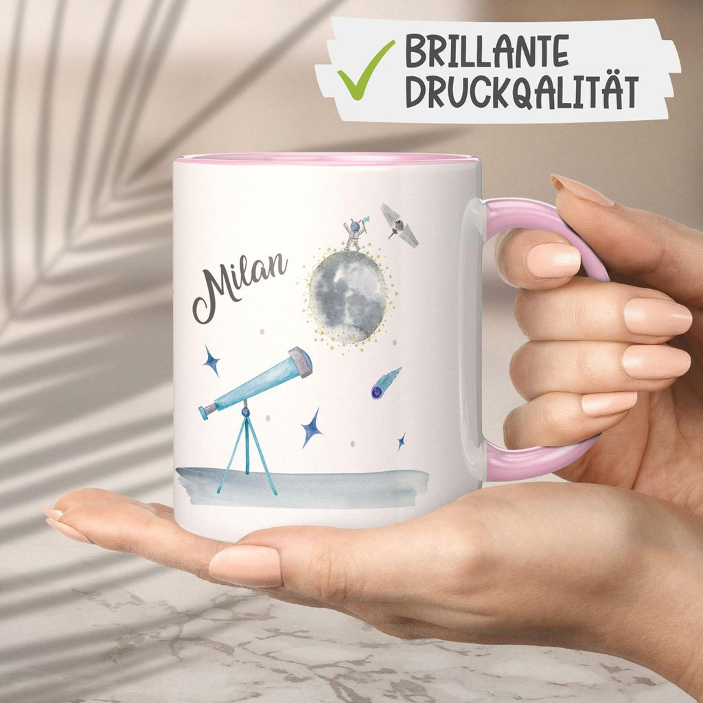 Keramik Tasse Spannender Weltraum personalisiert mit Wunschname - von Mikalino