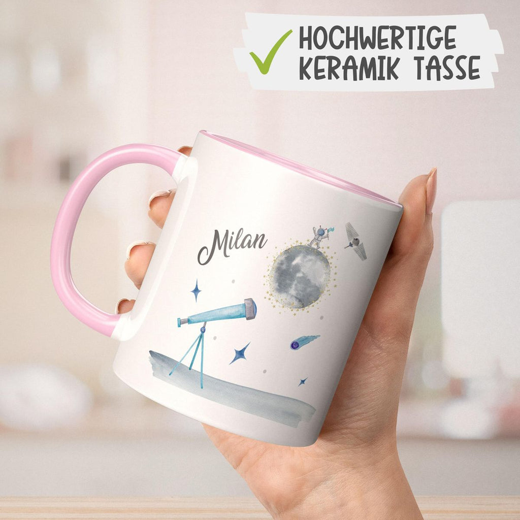 Keramik Tasse Spannender Weltraum personalisiert mit Wunschname - von Mikalino