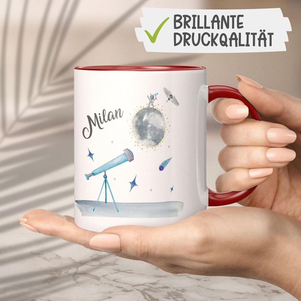 Keramik Tasse Spannender Weltraum personalisiert mit Wunschname - von Mikalino