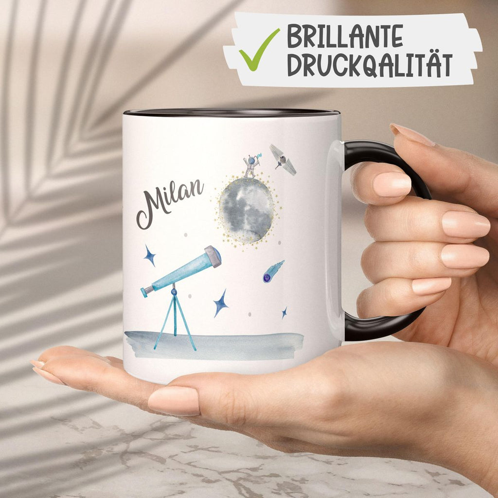 Keramik Tasse Spannender Weltraum personalisiert mit Wunschname - von Mikalino