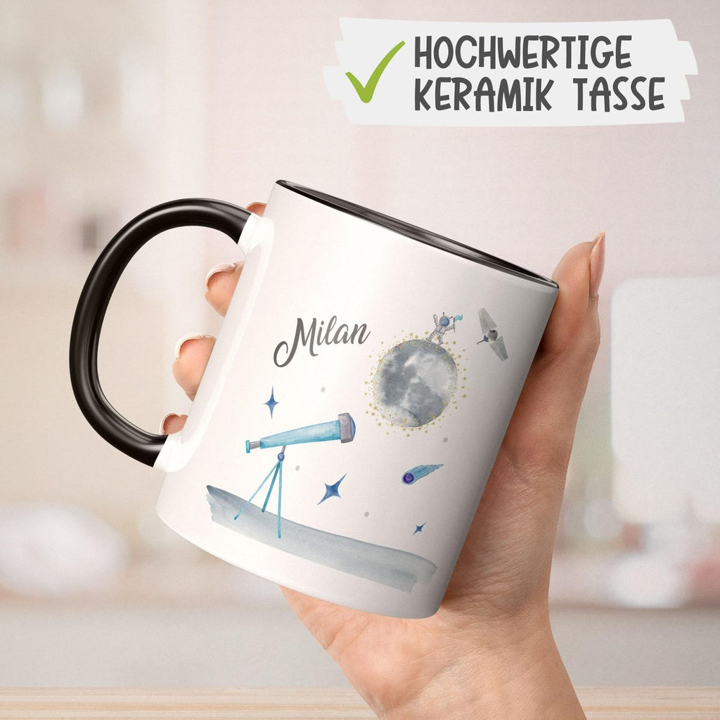 Keramik Tasse Spannender Weltraum personalisiert mit Wunschname - von Mikalino