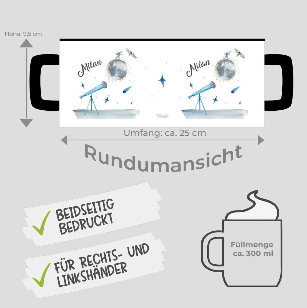 Keramik Tasse Spannender Weltraum personalisiert mit Wunschname - von Mikalino