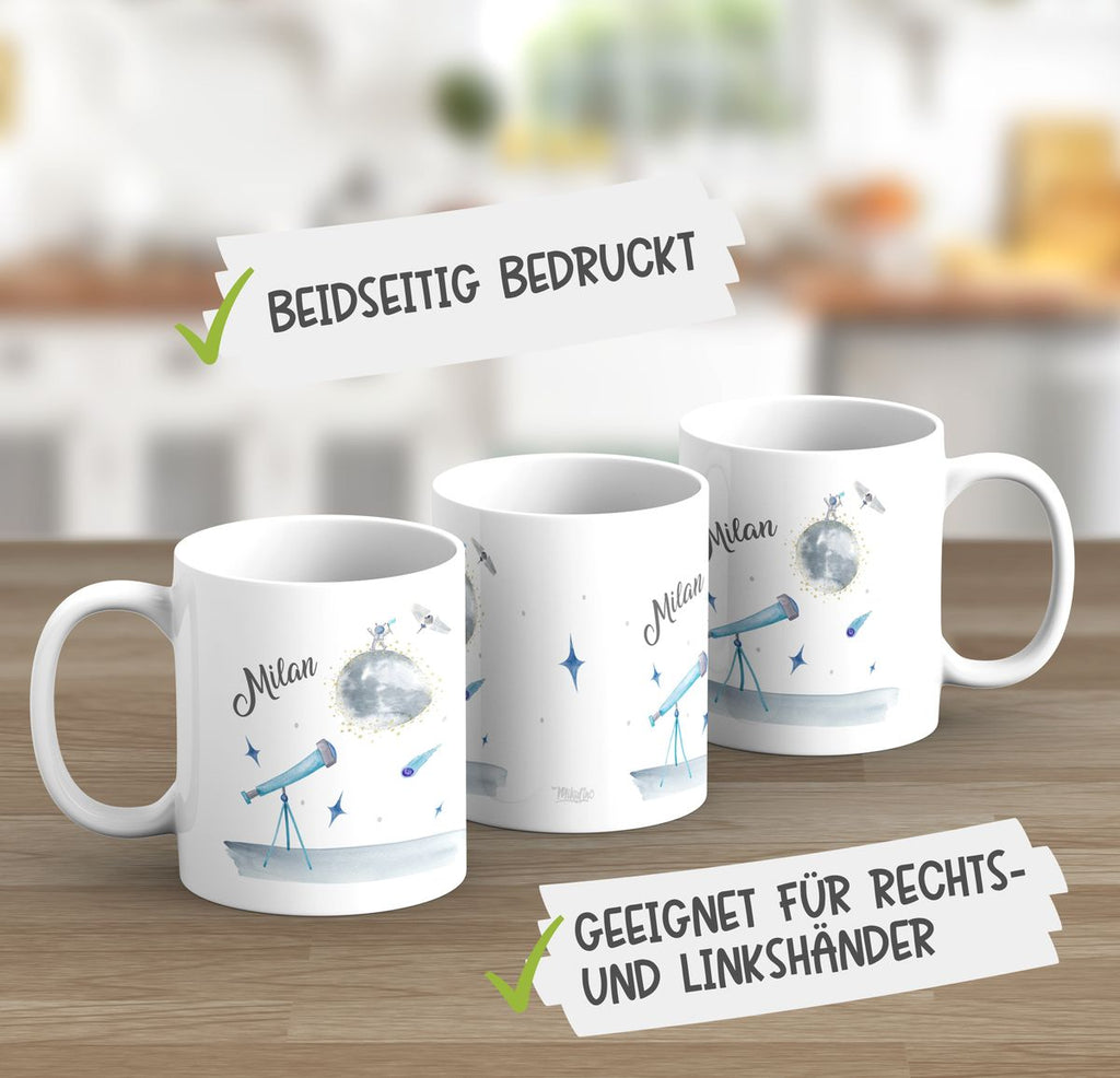 Keramik Tasse Spannender Weltraum personalisiert mit Wunschname - von Mikalino