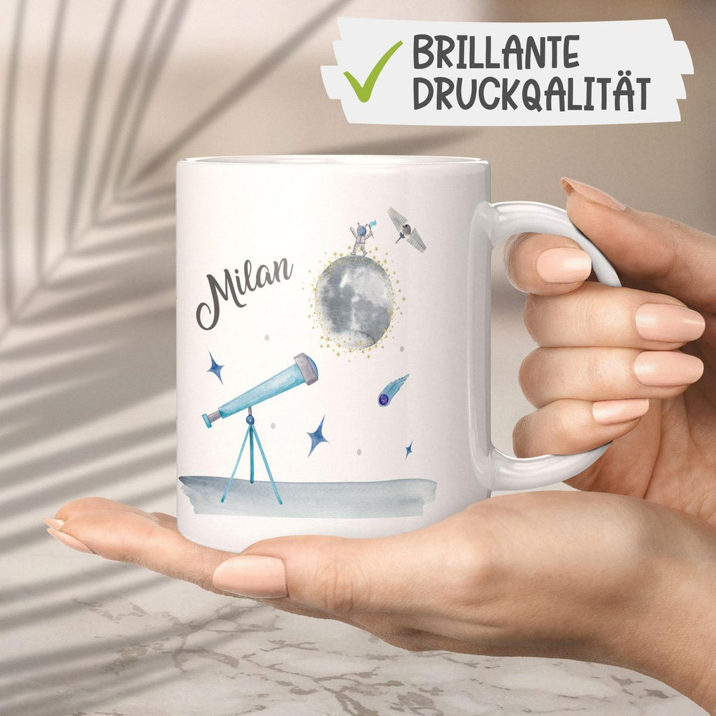 Keramik Tasse Spannender Weltraum personalisiert mit Wunschname - von Mikalino