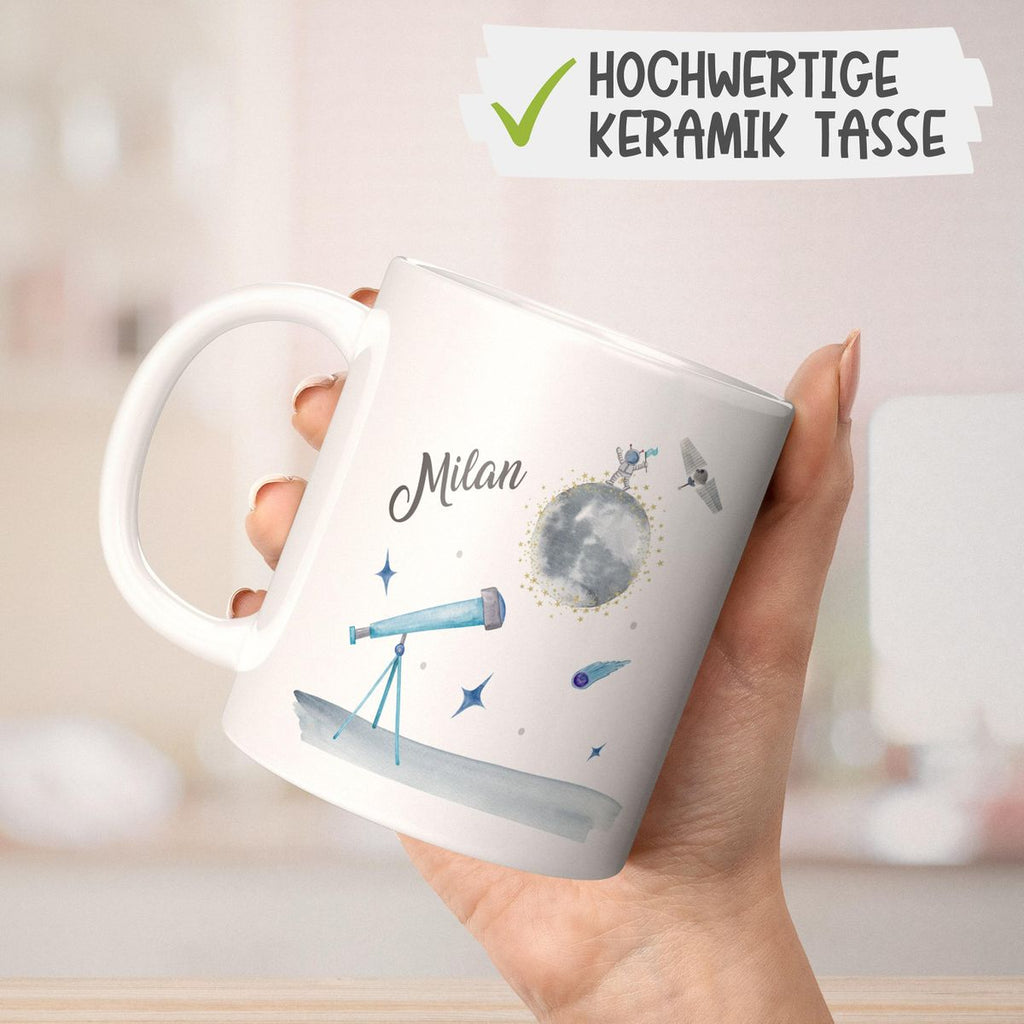 Keramik Tasse Spannender Weltraum personalisiert mit Wunschname - von Mikalino