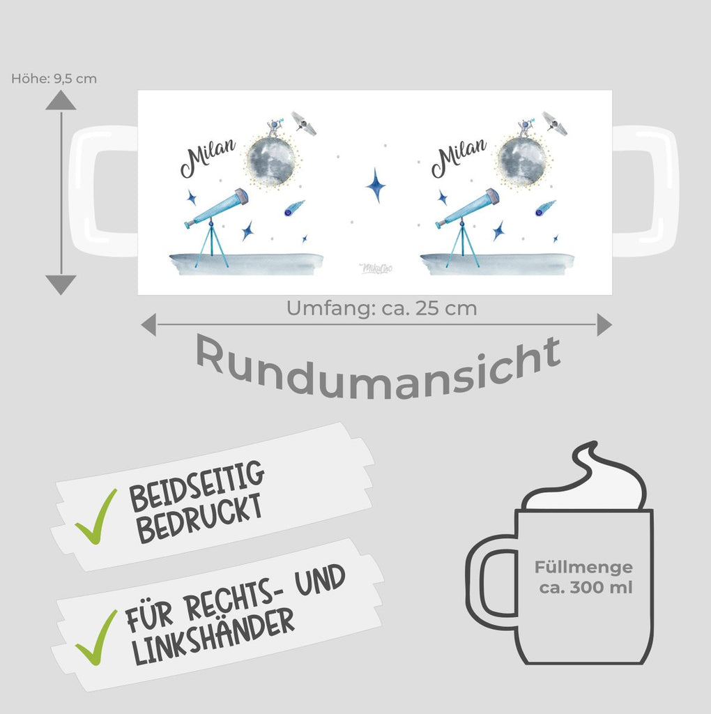 Keramik Tasse Spannender Weltraum personalisiert mit Wunschname - von Mikalino