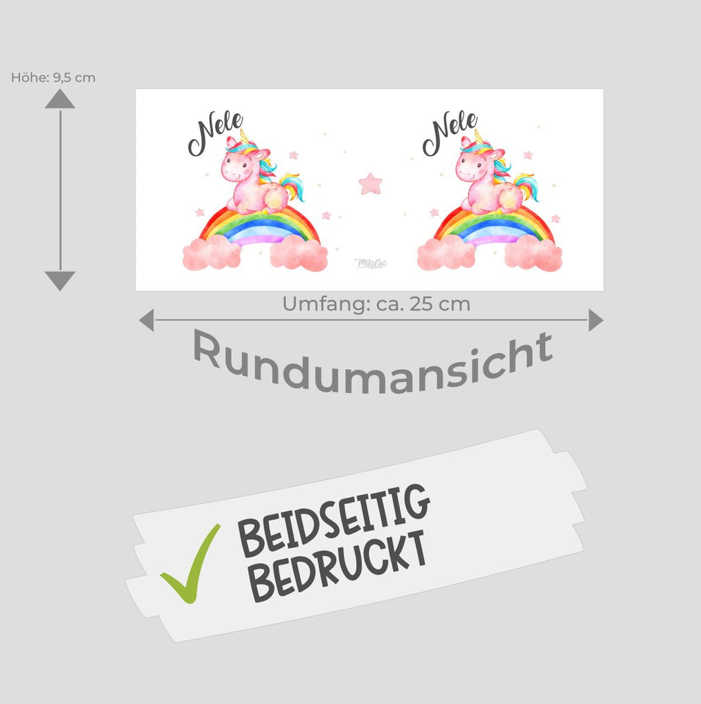 Kinder Spardose Niedliches Einhorn auf einem Regenbogen personalisiert mit Wunschname - von Mikalino