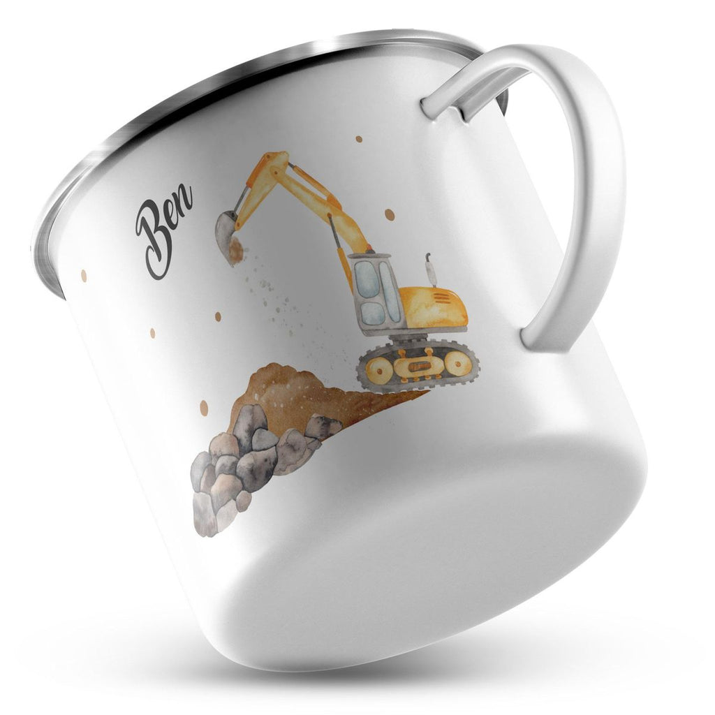 Emaille Tasse Bagger auf der Baustelle - von Mikalino