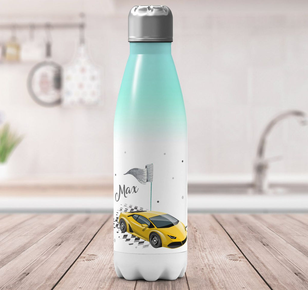 Thermo Trinkflasche Schnelles Rennauto personalisiert mit Wunschname - von Mikalino