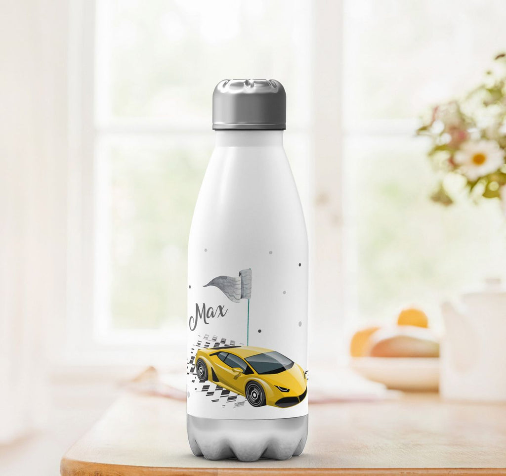 Thermo Trinkflasche Schnelles Rennauto personalisiert mit Wunschname - von Mikalino