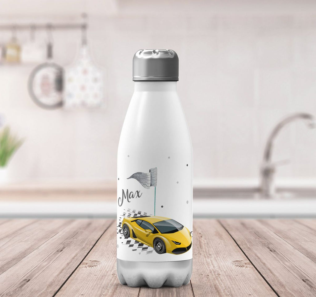 Thermo Trinkflasche Schnelles Rennauto personalisiert mit Wunschname - von Mikalino