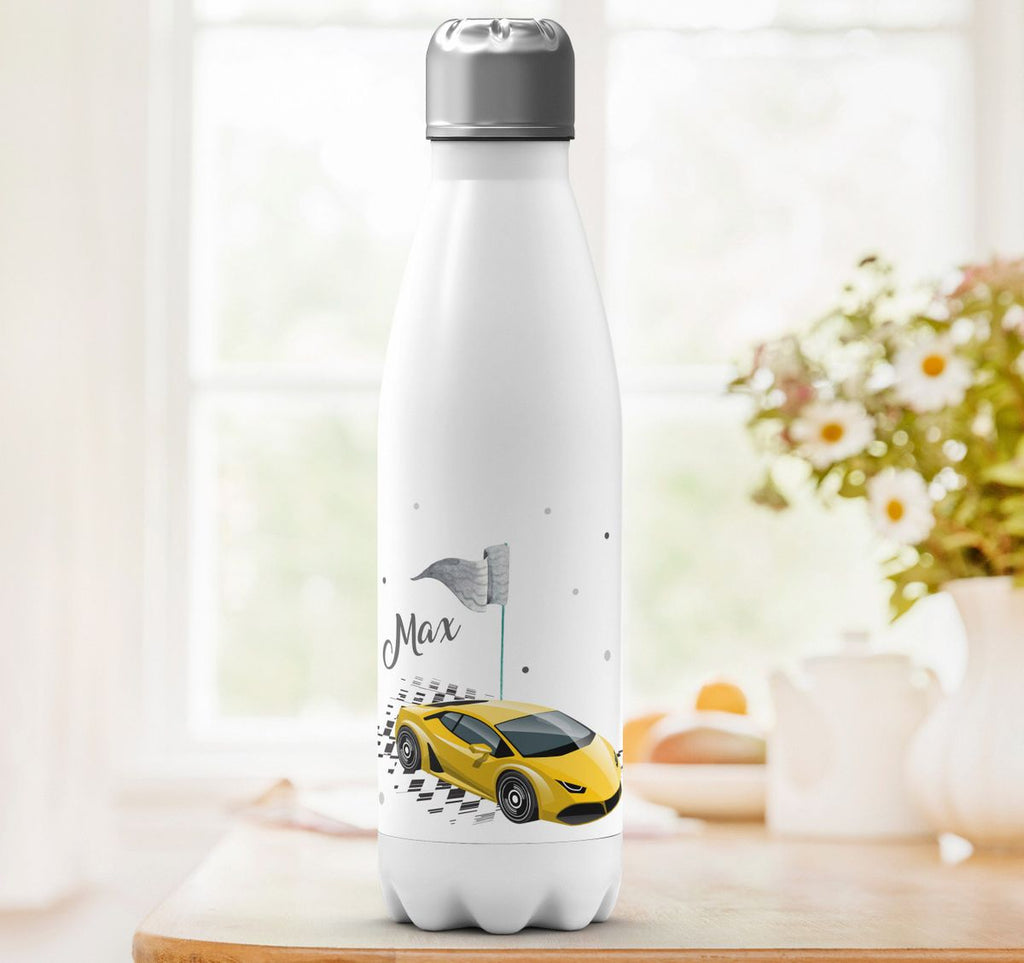 Thermo Trinkflasche Schnelles Rennauto personalisiert mit Wunschname - von Mikalino