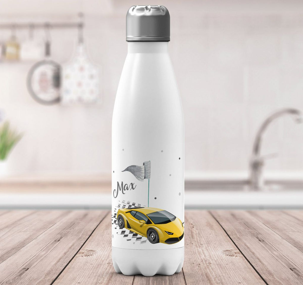 Thermo Trinkflasche Schnelles Rennauto personalisiert mit Wunschname - von Mikalino