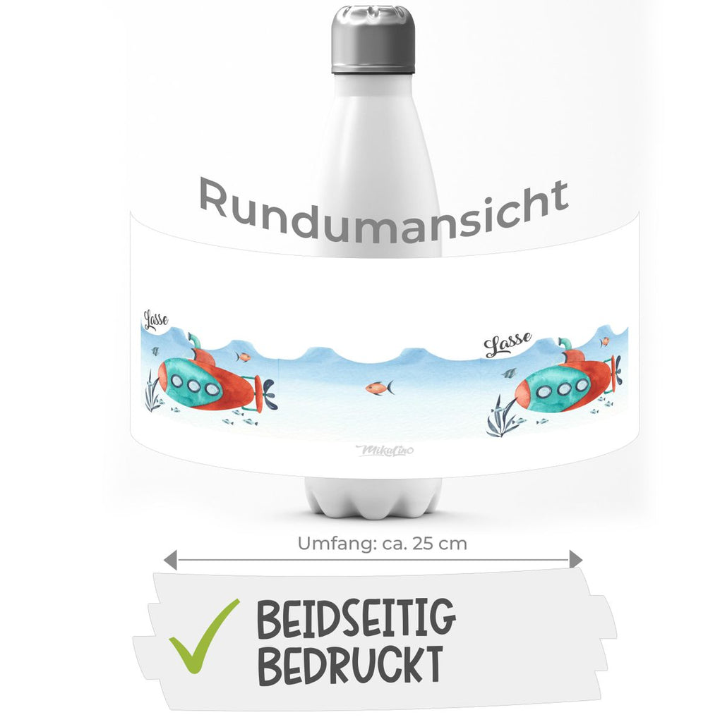 Thermo Trinkflasche U-Boot im Meer personalisiert mit Wunschname - von Mikalino