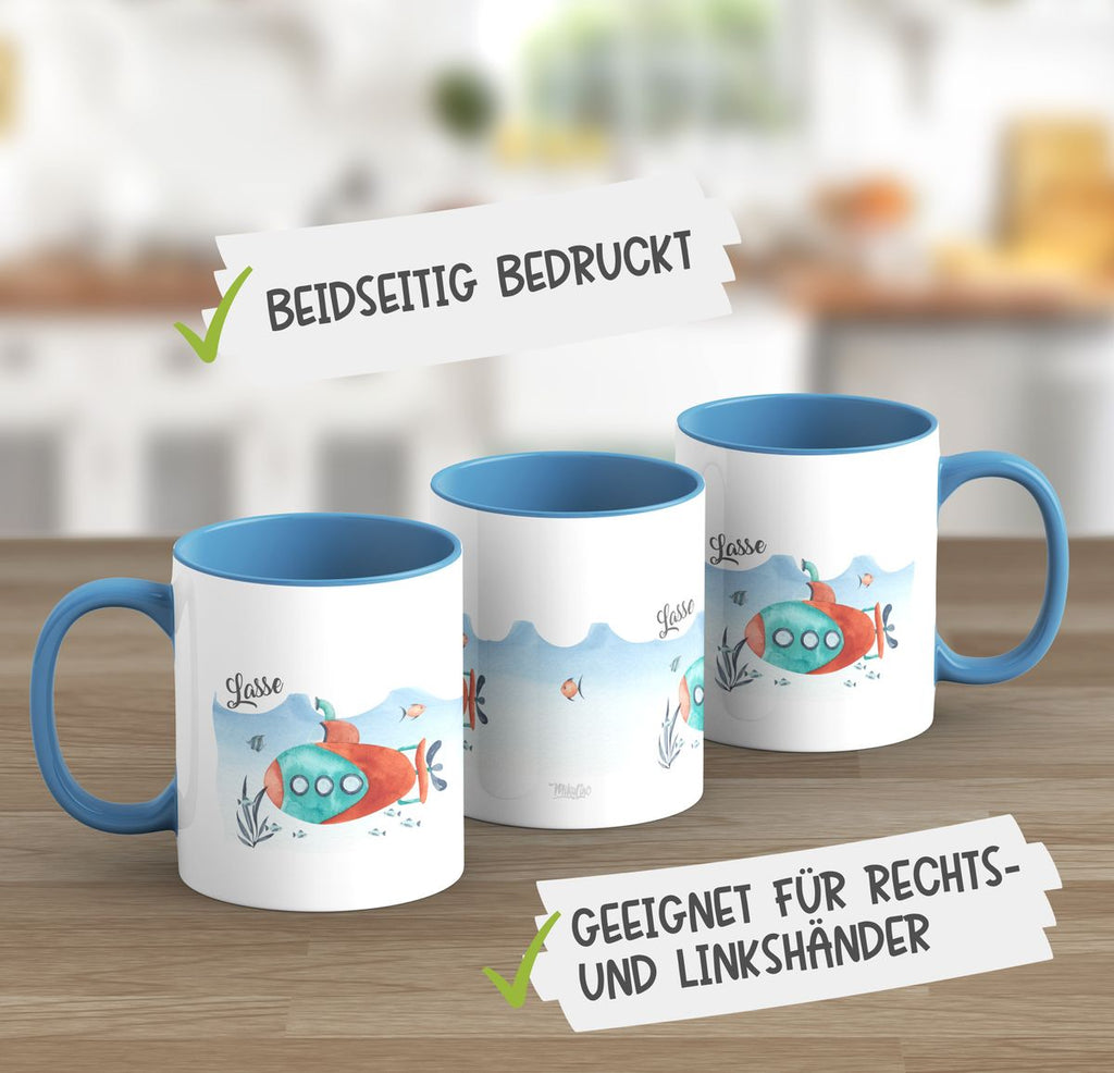 Keramik Tasse U-Boot im Meer personalisiert mit Wunschname - von Mikalino