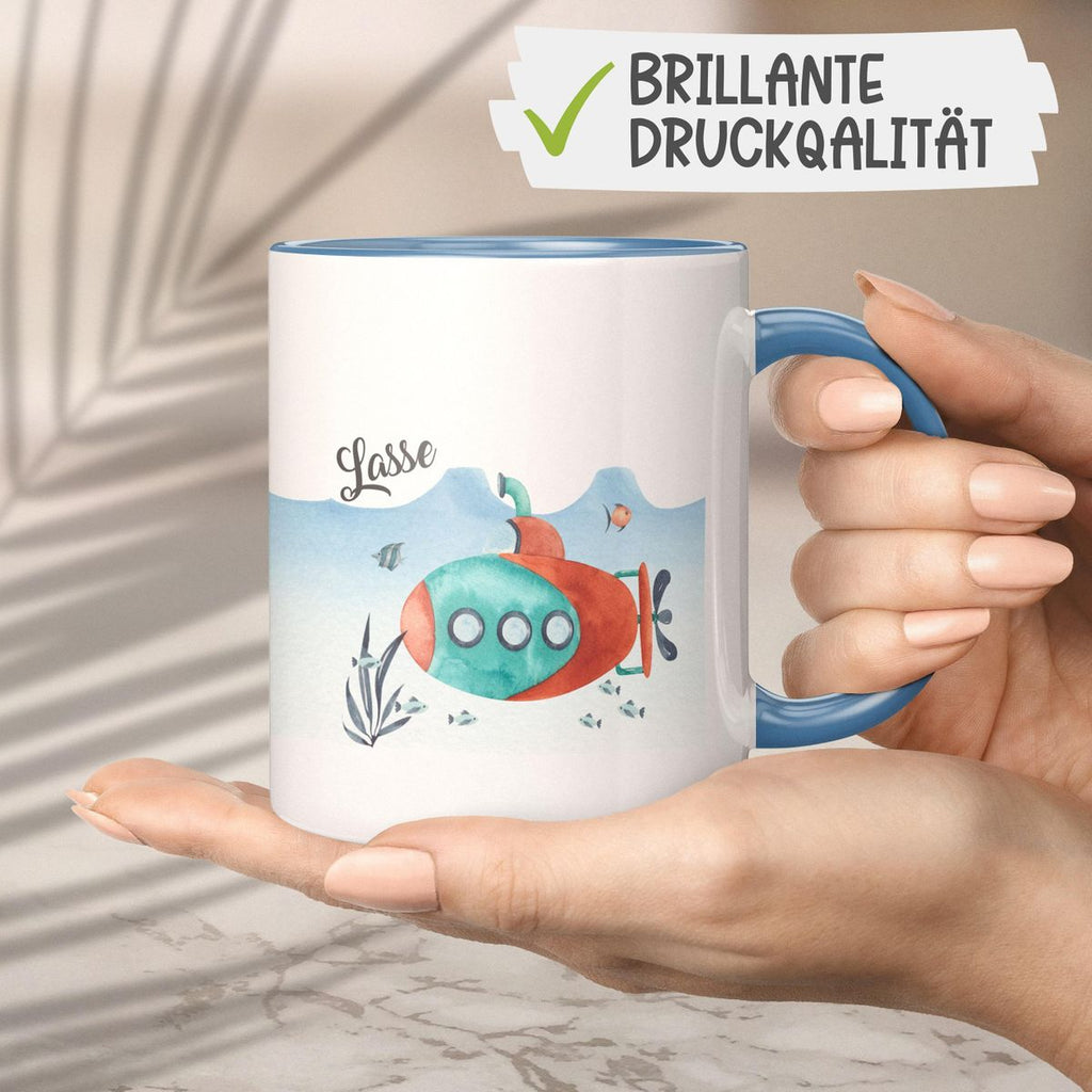 Keramik Tasse U-Boot im Meer personalisiert mit Wunschname - von Mikalino