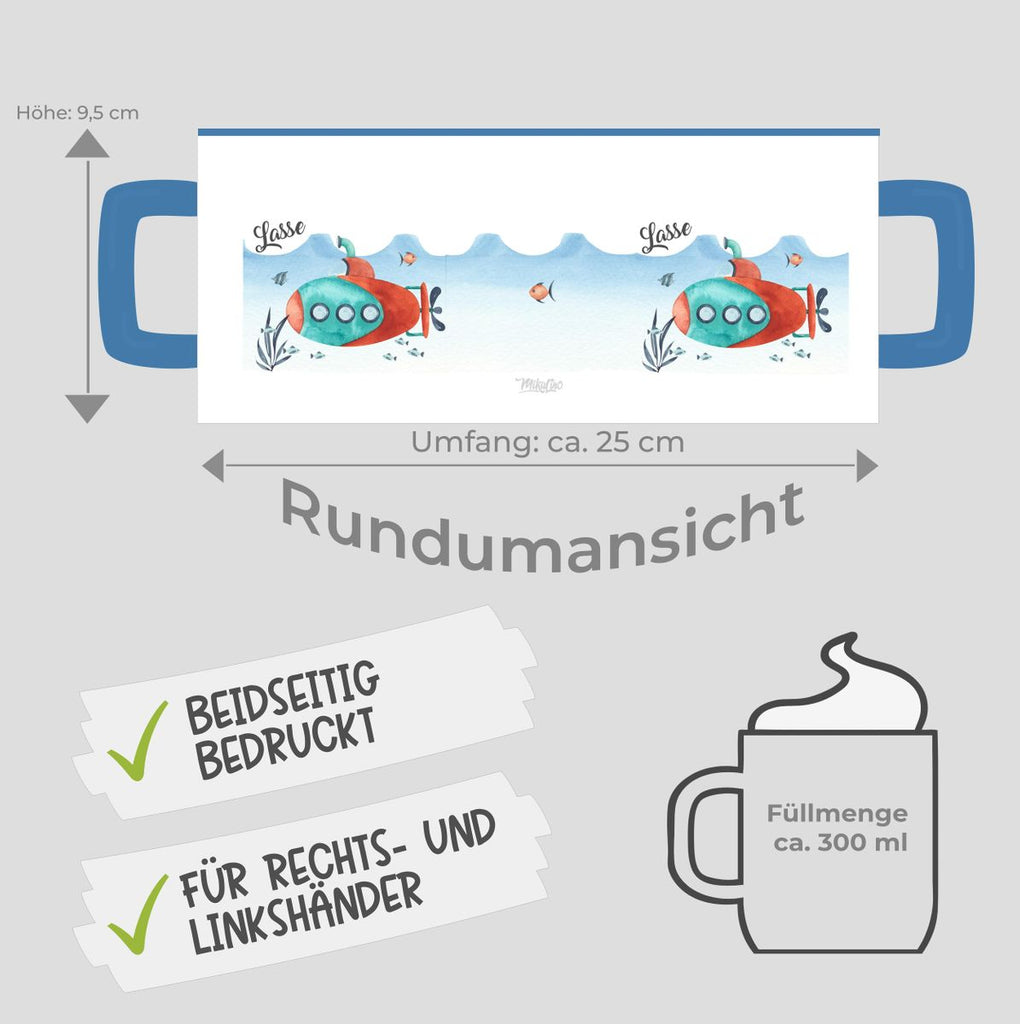 Keramik Tasse U-Boot im Meer personalisiert mit Wunschname - von Mikalino