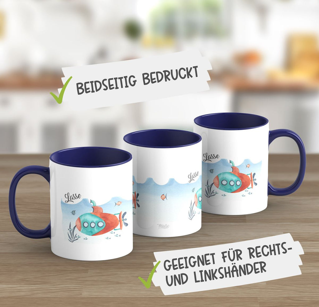 Keramik Tasse U-Boot im Meer personalisiert mit Wunschname - von Mikalino