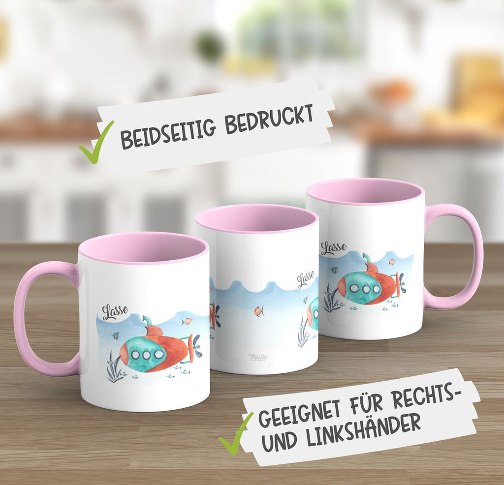 Keramik Tasse U-Boot im Meer personalisiert mit Wunschname - von Mikalino