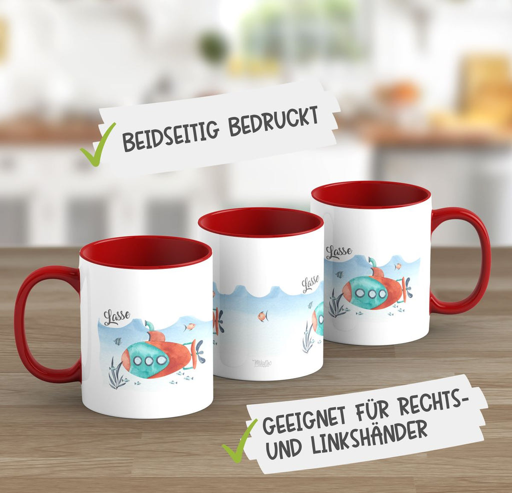 Keramik Tasse U-Boot im Meer personalisiert mit Wunschname - von Mikalino