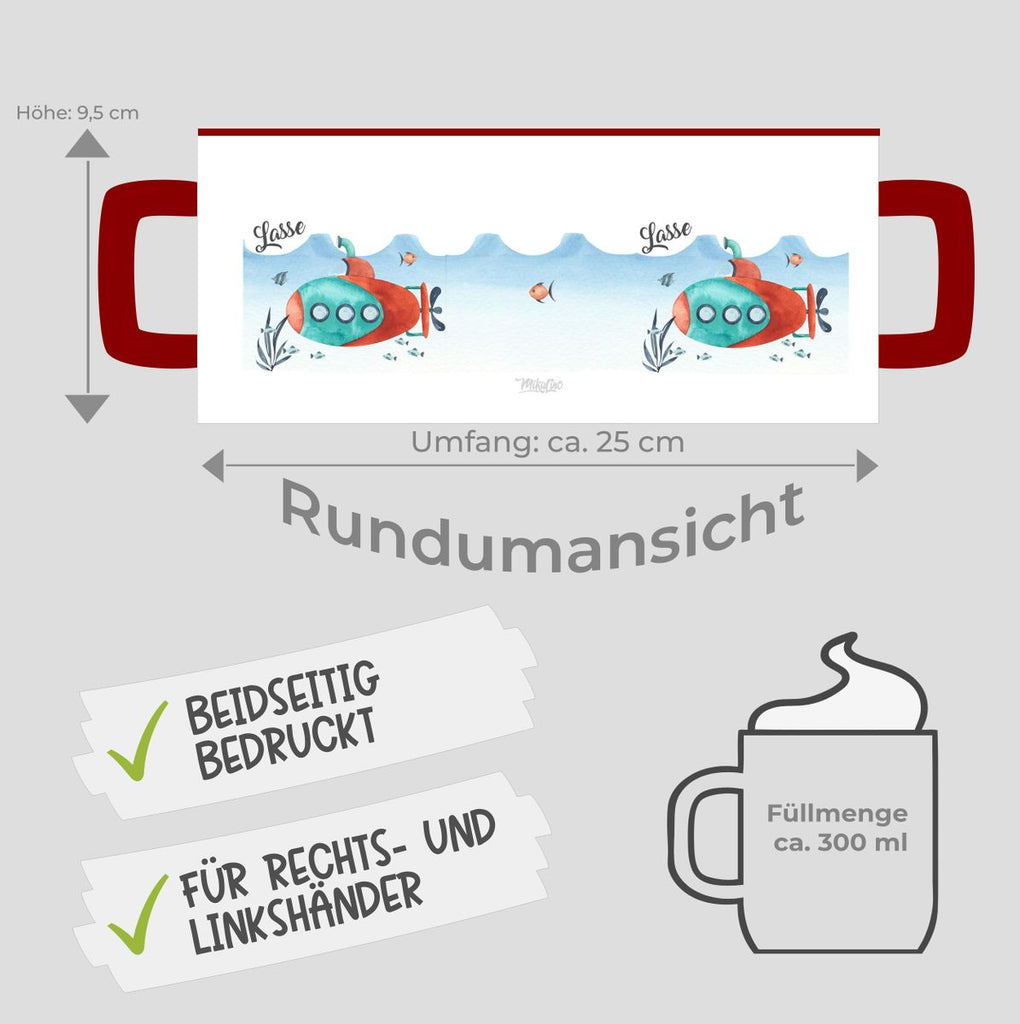 Keramik Tasse U-Boot im Meer personalisiert mit Wunschname - von Mikalino