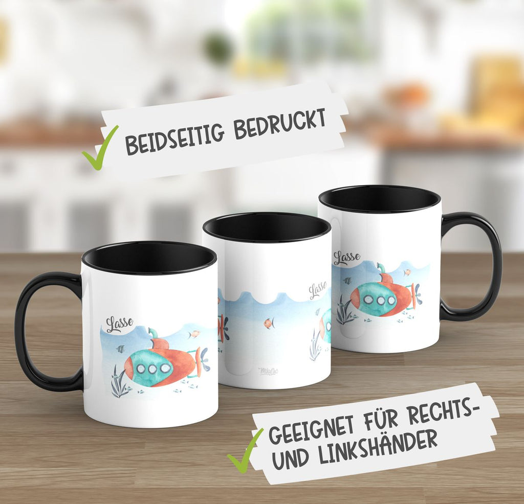 Keramik Tasse U-Boot im Meer personalisiert mit Wunschname - von Mikalino