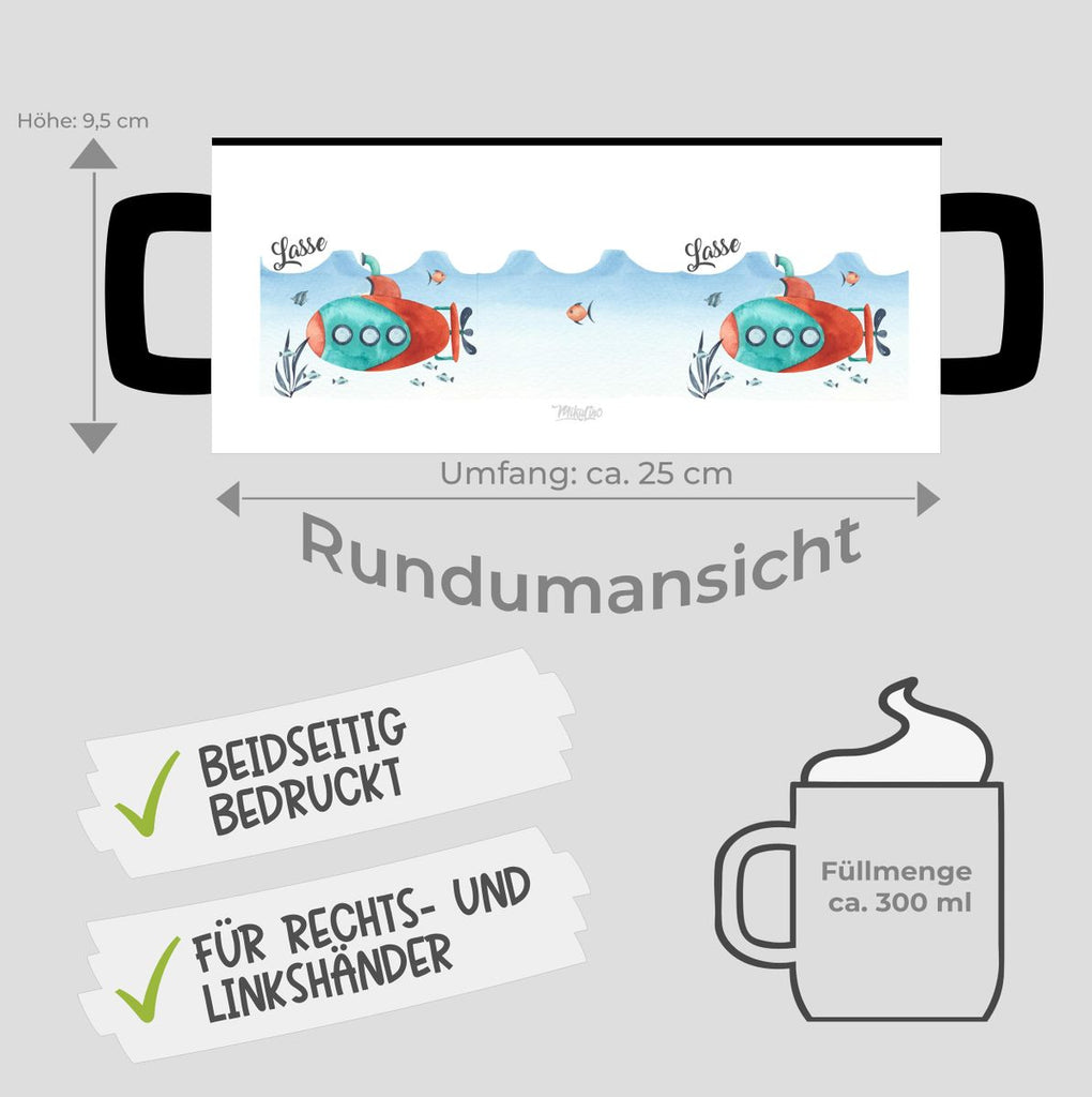 Keramik Tasse U-Boot im Meer personalisiert mit Wunschname - von Mikalino