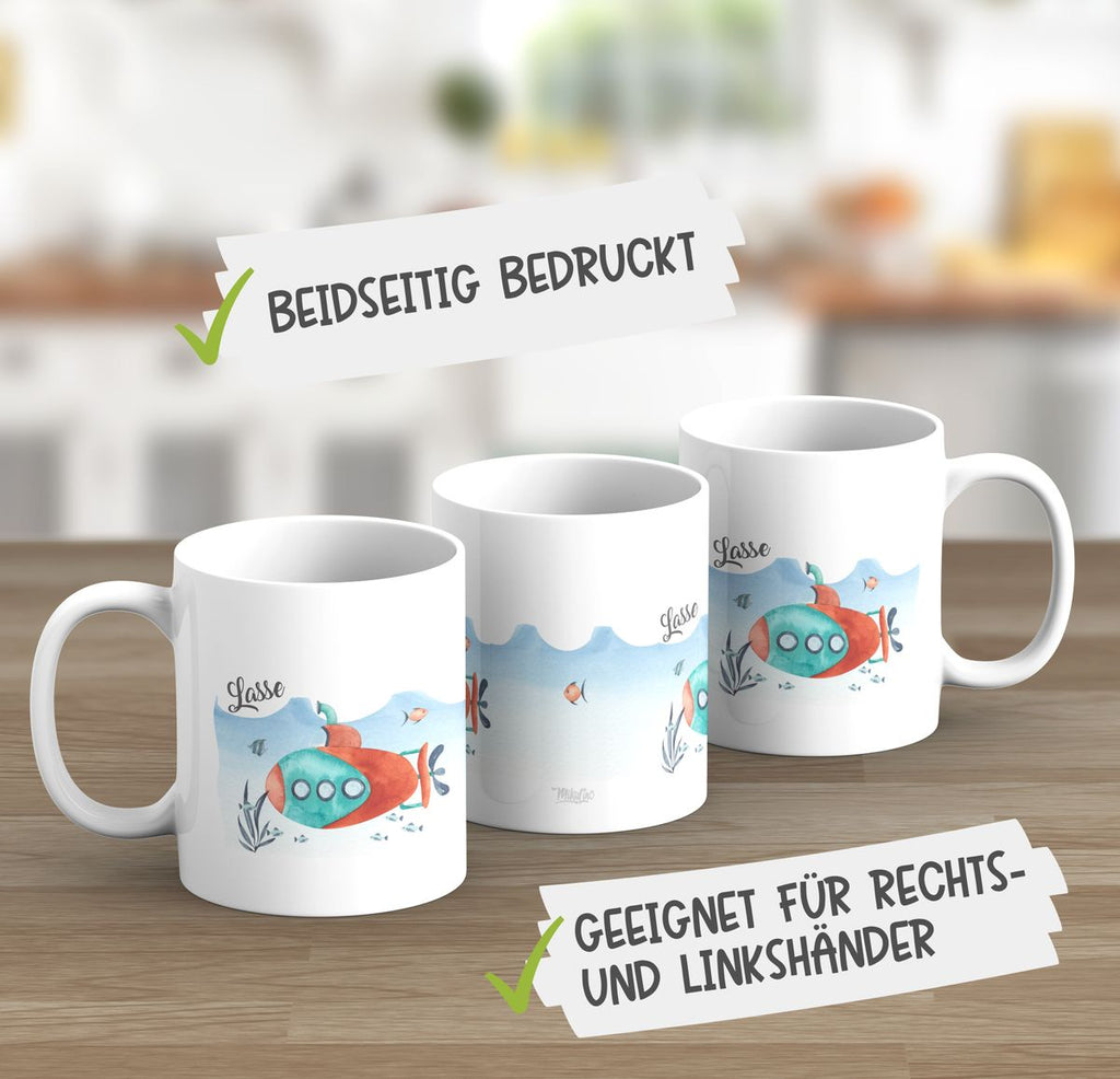 Keramik Tasse U-Boot im Meer personalisiert mit Wunschname - von Mikalino