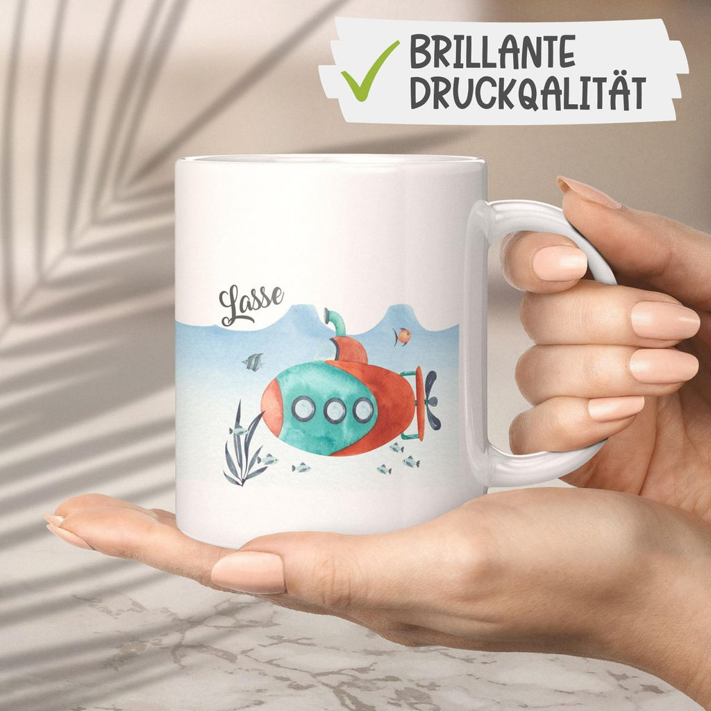 Keramik Tasse U-Boot im Meer personalisiert mit Wunschname - von Mikalino