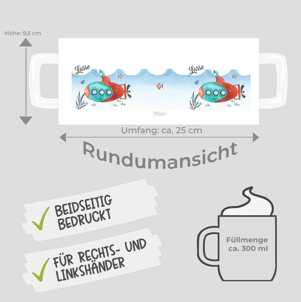 Keramik Tasse U-Boot im Meer personalisiert mit Wunschname - von Mikalino