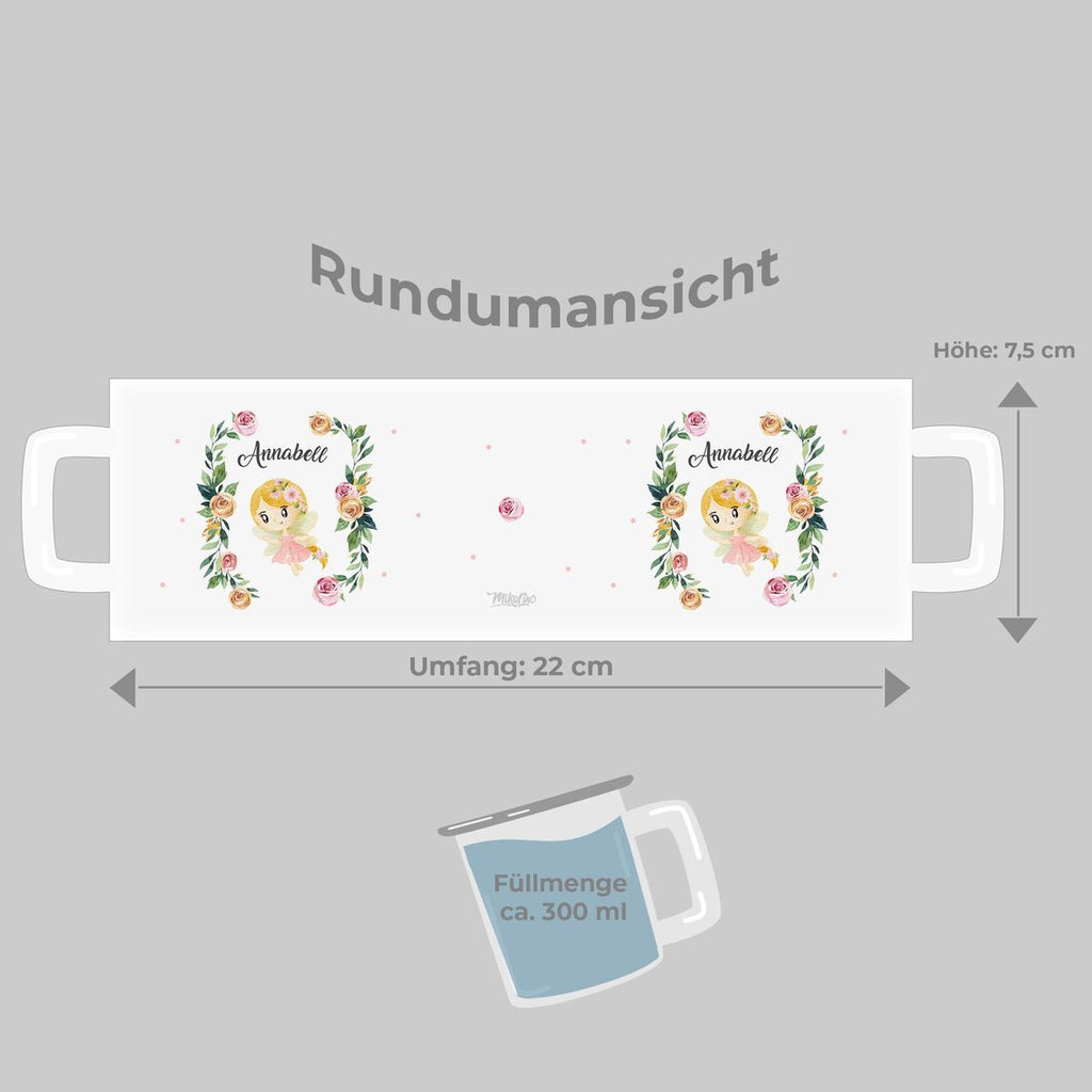 Emaille Tasse Blumenfee personalisiert mit Wunschname - von Mikalino