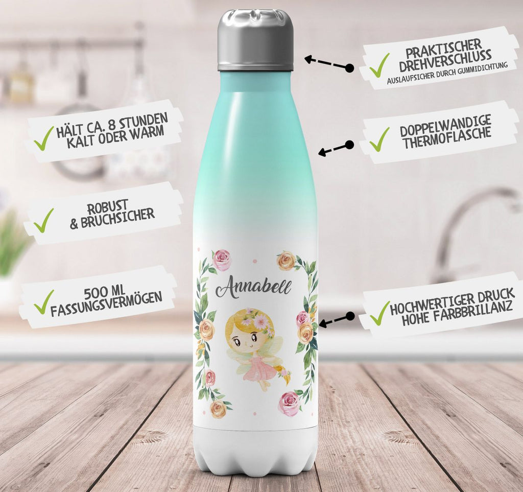 Thermo Trinkflasche Blumenfee personalisiert mit Wunschname - von Mikalino