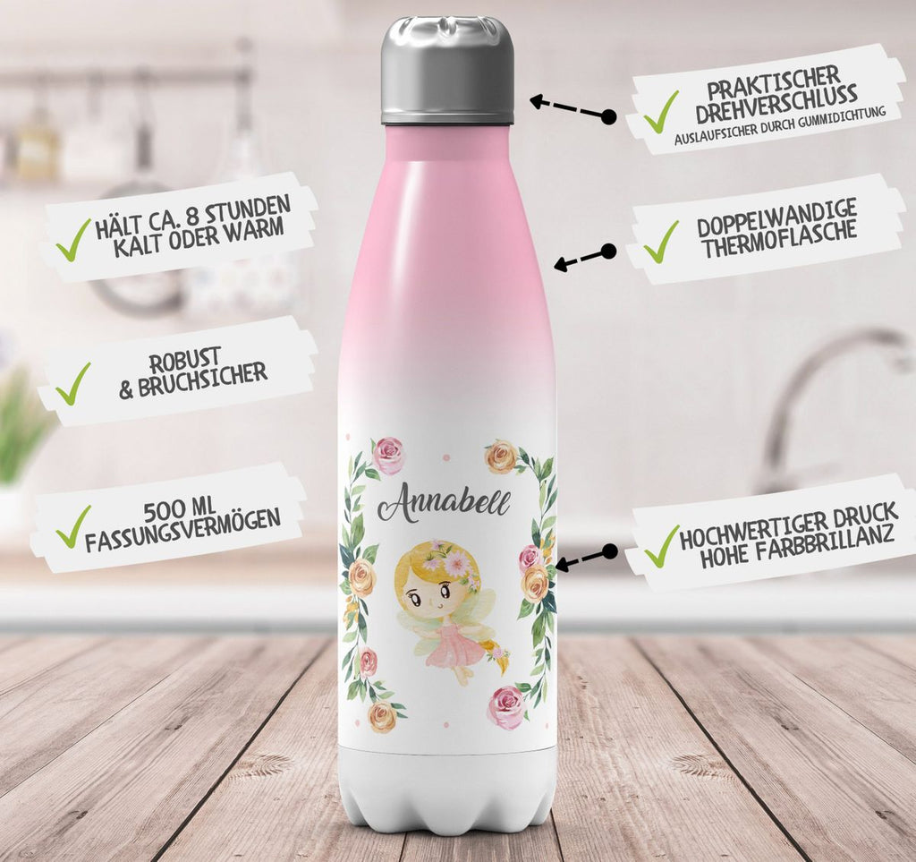 Thermo Trinkflasche Blumenfee personalisiert mit Wunschname - von Mikalino