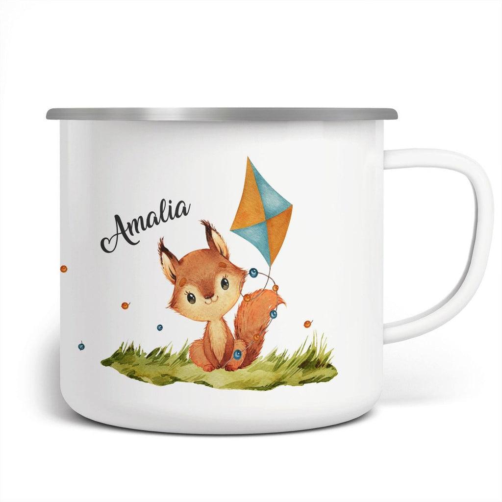 Emaille Tasse Eichhörnchen mit Drache personalisiert mit Wunschname - von Mikalino