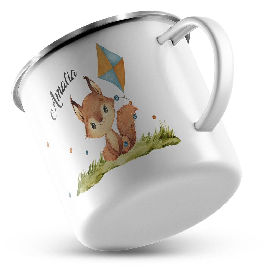 Emaille Tasse Eichhörnchen mit Drache personalisiert mit Wunschname - von Mikalino