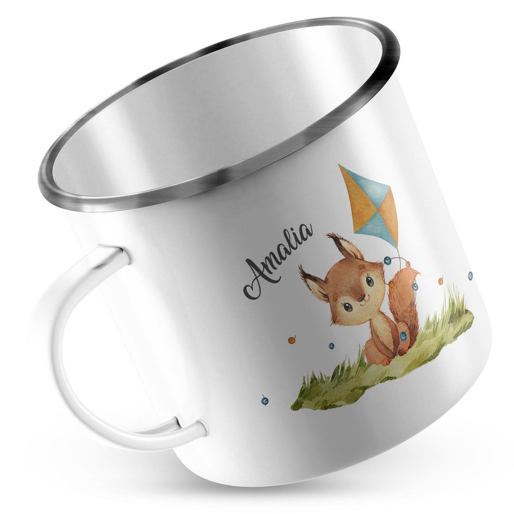 Emaille Tasse Eichhörnchen mit Drache personalisiert mit Wunschname - von Mikalino