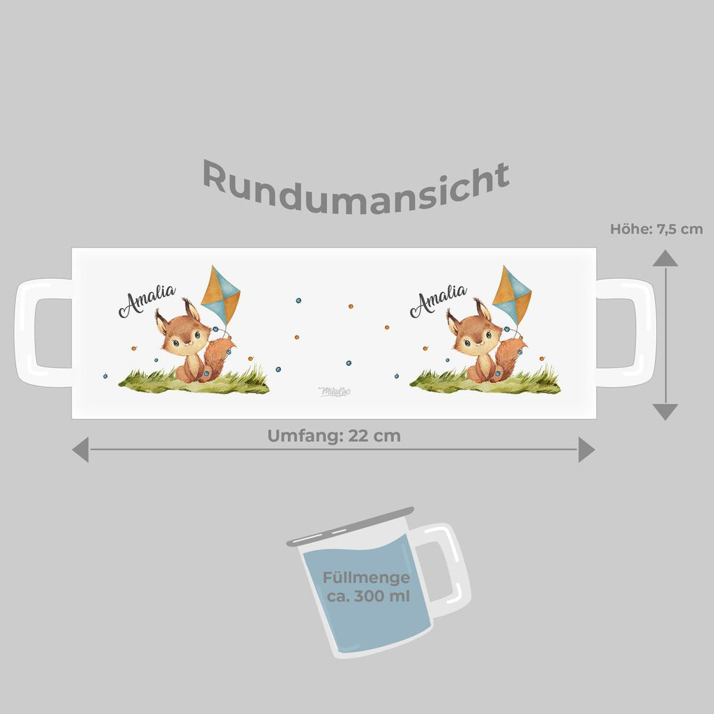 Emaille Tasse Eichhörnchen mit Drache personalisiert mit Wunschname - von Mikalino