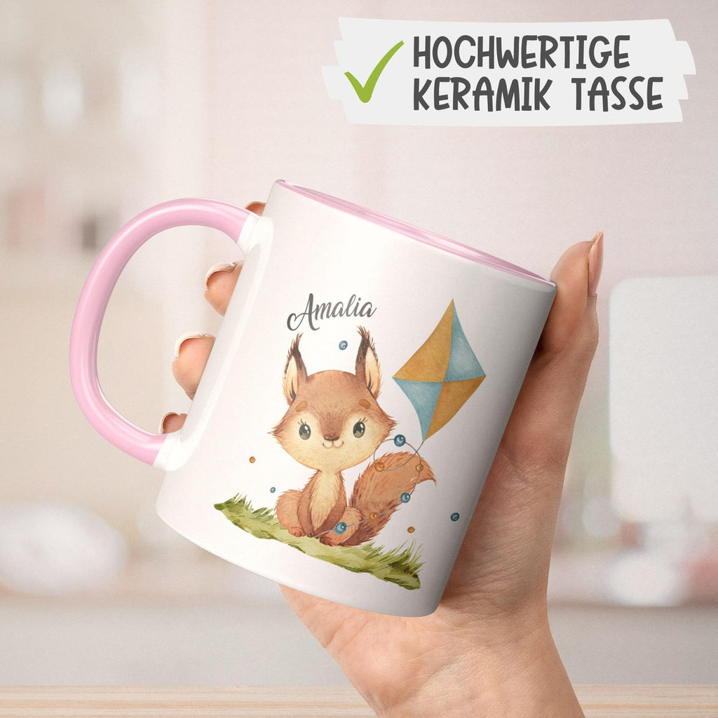 Keramik Tasse Eichhörnchen mit Drache personalisiert mit Wunschname - von Mikalino