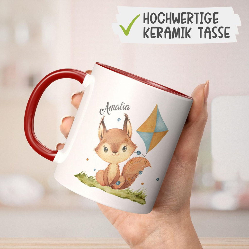 Keramik Tasse Eichhörnchen mit Drache personalisiert mit Wunschname - von Mikalino