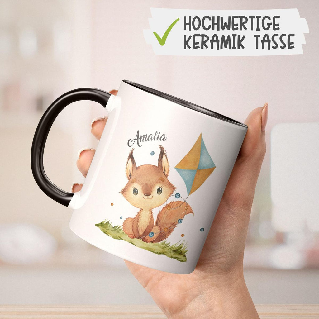 Keramik Tasse Eichhörnchen mit Drache personalisiert mit Wunschname - von Mikalino