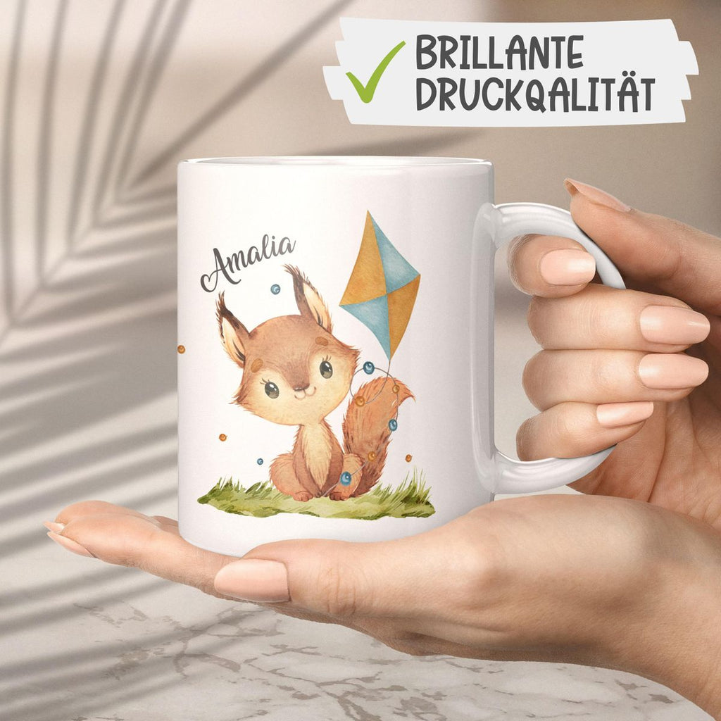 Keramik Tasse Eichhörnchen mit Drache personalisiert mit Wunschname - von Mikalino