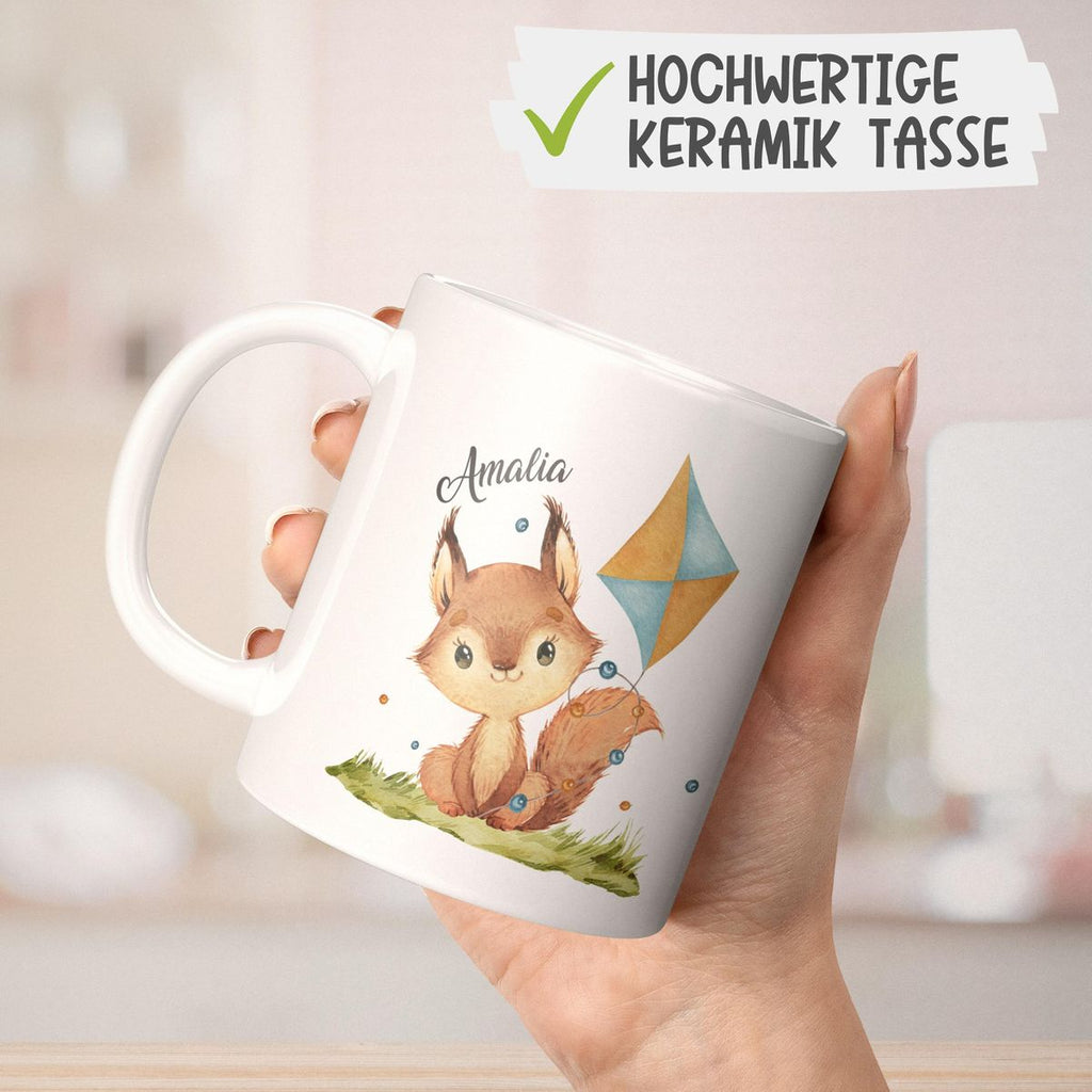 Keramik Tasse Eichhörnchen mit Drache personalisiert mit Wunschname - von Mikalino